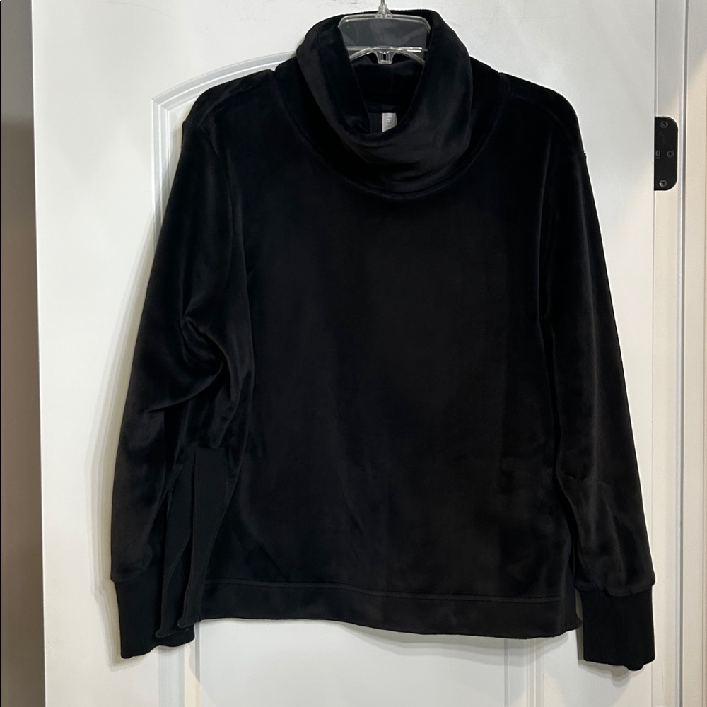 Athleta Double Cozy Karma Funnel Neck Velour Velvet Sweatshirt Black Size L Soft